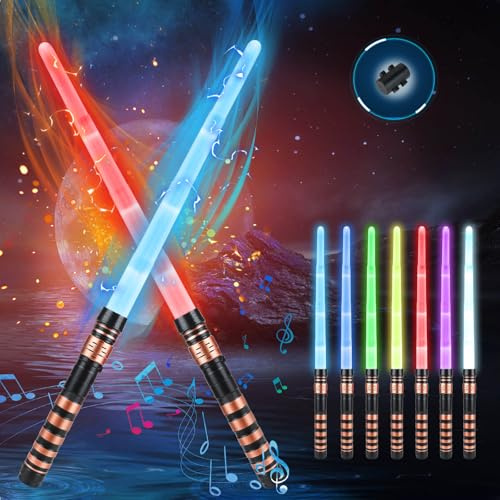 2 Pezzi Spada Luminosa per Bambini, Sciabola Luminosa, 7 Colori Cambiabili Spada Laser 2 in 1 Retrattile con Effetti Sonori, Lightsaber, Spada Laser Giocattolo per Cosplay Halloween Natale Regalo