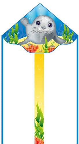 HQ Design Ecoline Simple Flyer 120 Kinderdrachen Flugdrachen Drachen zum steigen Lassen wenig Wind ab 5 Jahre 75x120cm+1.5m Drachenschwanz 17kp Polyesterschnur 25m auf Griff 2-5 Bft (Seal)