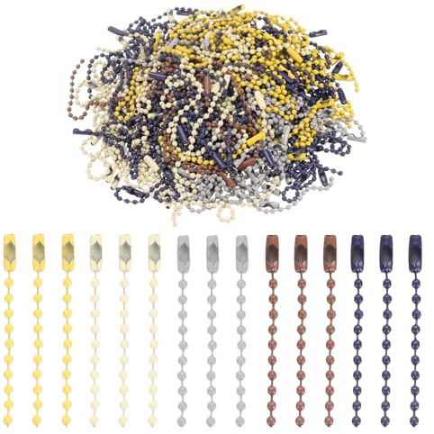 sourcing map 200pcs Metal Ball Bead Chain, 100mm Long Bead Connector Clasp Dog Tag Hanging Chain for Key Chains Tags Craft Projects Jewelry Making, Gray/Beige/Brown/Blue/Yellow
