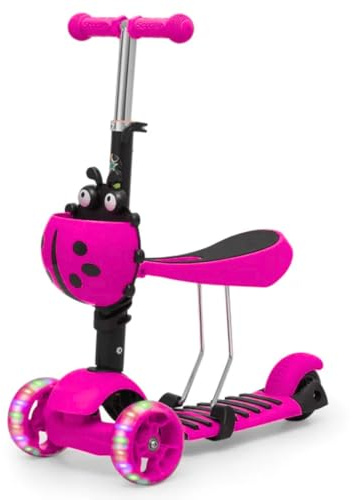 Trendi® 3-in-1 Kids Scooterwith LED Light-Up Wheels – Adjustable Handlebar & Removable Seat | 3-Wheel Kick Scooter for Toddlers & Children 3+ (Pink)