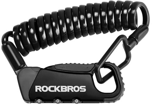 ROCKBROS 150cm Helmet Lock, Portable Combination High Security Bike Lock with 3-Digit Code, for Bicycle Motorcycle Helmet, Stroller, Scooter