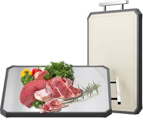 Cutting Board Double Sided Chopping Board 304 Stainless Steel & PP 2 in 1 Non Slip Bread Board Cutting Surface with Stainless Steel Handle, for Kitchen Meat Bread Vegetable (41 * 28cm)