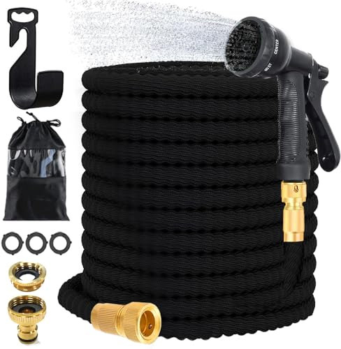 Gartenschlauch Flexibel,Wasserschlauch Flexibel 15m Maximal,Flexschlauch Garten mit 8 Sprühfunktionen,1/2 3/4 Adapter und WandhalterungKnickfrei,für Gartenbewässerung,Autowäsche,etc