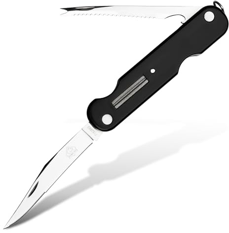 PUMA TEC - Universal Anglermesser 863 – Klappmesser für Angler mit 95 mm Klinge, 2,5 mm stark – Slip-Joint Arretierung – Schuppenschaber mit Hakenlöser & Flaschenöffner – mit Ködernadel & Schleifstein