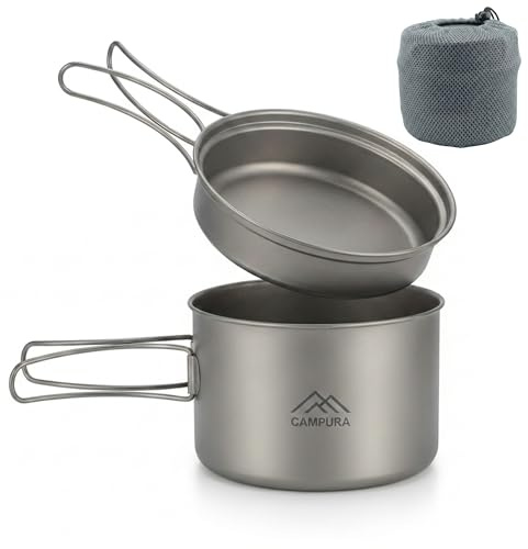 Campura Titan Topf Set 1300ml mit 500ml Pfanne – Ultraleichtes Outdoor Camping Kochgeschirr Set (240g) für Trekking, Bushcraft und Lagerfeuer Kochen