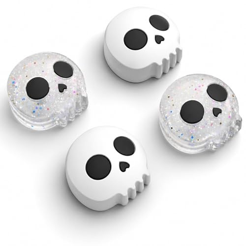 Jemdo Tapas para Pulgar Switch 2 – Set de 4 capuchons Joystick en Silicona con diseño de Calavera Blanca y Glitter, compatibles con la Consola Modelo 2025, cómodos Gamers y niños
