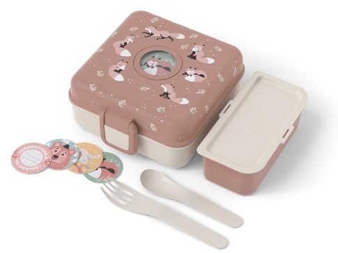 monbento - Snacky Kanel Fox barnsmörgåslåda - barnmatlåda för hela smörgåsar - bestick ingår - anpassningsbar låda - perfekt för skola/picknick - BPA-fri - räv