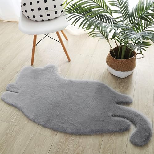 DSAoTeng Flauschiger Teppich in Katzenform, weich, saugfähig, schnell trocknend, Kaninchen, schlafende Kätzchen, einfarbig, niedliche 3D-Plüschmatte für Schlafzimmer, Kinderzimmer, Wohnzimmer