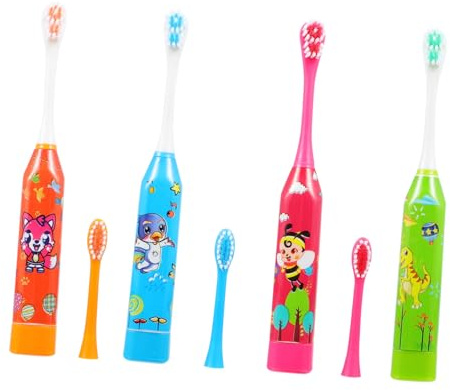 VALICLUD E-zahnbürste für Kinder Vollautomatische Schallzahnbürste Kleiner Leicht Abs 4 Stück-pack Entfernt Flecken für Tägliche Mundpflege Zufällige Farbe
