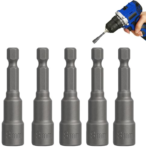 8mm hex bit, 8mm Socket, Impact Drive Socket Sets, Allen Key Drill Bit Set, Magnetic Nut Driver, 5 Pcs 1/4 Drill Screwdriver Bits Setter