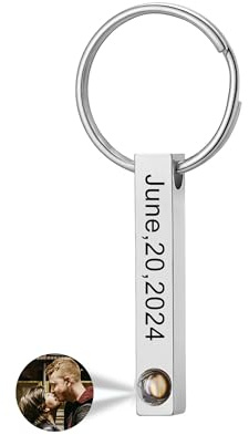 PiercingJak Porte Clef Personnalisé de Photo Projection Pendentif Colonne Rectangle Porte Clé Image de Intérieur Keychain Keyring pour Homme Femme Couple