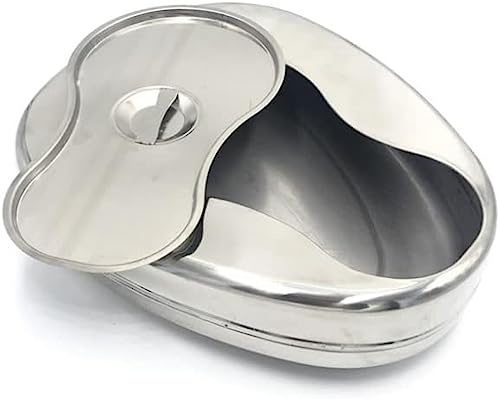für ältere Männer und Frauen, Bettpfanne aus Edelstahl 304 mit Deckel, silberfarben, 2 Liter Fassungsvermögen, 36 x 29 x 9 cm