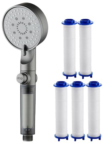 Ahuuen Handheld Duschkopf - Duschkopf mit Filter und 5 Sprühmodi | Einstellbarer Brausekopf Für Badezimmer Wohnwagen Wohnung Fitnessstudio