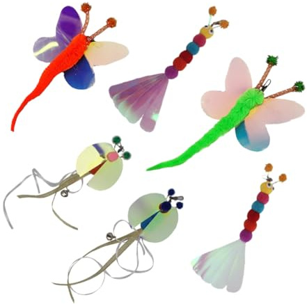 Hohopeti 6 Stück Teiliges Katzenangel Ersatzköpfe Mix aus Schmetterling Biene Wurm Leichtes Flexibles Katzenspielzeug für Interaktives Kätzchentraining und Spielspaß Zuhause