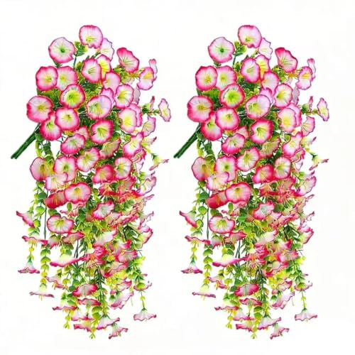 4 Pcs Artificial Hanging Plants,Artificial Trailing Plants,Hanging Flowers | Hanging Fake Plants Realistic Morning Glory for Spring Decor Home Garden Yard Porch Balcony Patio Outdoor Decor(Purple)