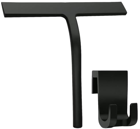 Rasqueta Limpiacristales Ducha, con Soporte, Autoadhesivo, Limpia Mamparas Cristal, Limpieza y Alisado Superficies Ventanas, para Ducha, baño, Azulejos, Espejos, Ventanas, 23 cm, Negro