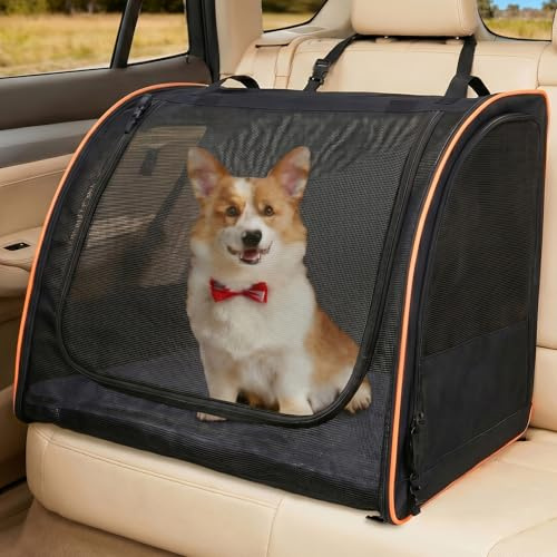 UNICITII Dog Car Seat, Enclosed Carrier for Pets Travel Safety Dog Crate Soft-Sided Covered Car Kennel Carrier for Backseat for Medium Dogs