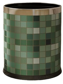 YIORYO Moderner Abfalleimer aus Leder, runder, dekorativer Abfalleimer (10 l/15 l), for Schreibtisch, Gäste-WC, Badezimmer, Schlafzimmer, Hotel, Büro, Zuhause(15L)