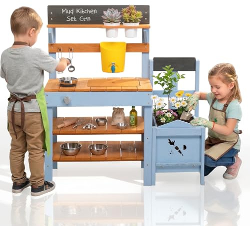 LALAHO Outdoor Mud Kitchen for Kids with Large Planter Box and Sink