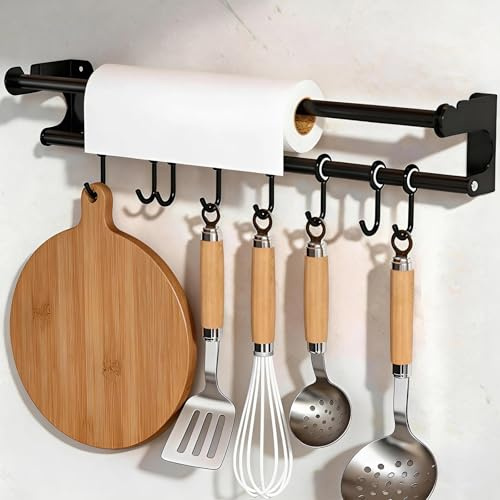 HECHKJ Appendi Mestoli da Cucina 50 cm, Barra Portautensili Cucina con 8 Ganci Rimovibili, Multifunzione Barra Appendi Utensili da Cucine, con Istruzioni di Montaggio, per Spatole, Taglieri, Cucchiai