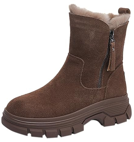 Generisk kvinnors vår och höst vinter fashionabel tjock sammet dragkedja mellanrör platt icke-tjocka bomullsskor mitten tub skor dam högklackade skor, kaki, 39 EU