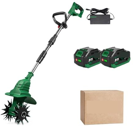 Cultivateur Électrique 1800W, Tondeuse À Gazon Portable, Coupe, Outil De Retournement du Sol for Broche Batterie 21V Mission Puissante(2 Battery)