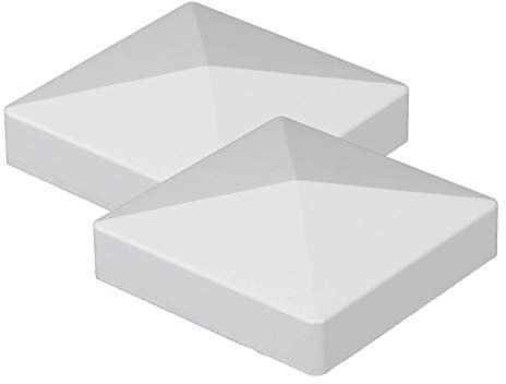 (2 Pack) White PVC Vinyl 5 inch x 5 inch External Pyramid Post Cap - White - 5x5