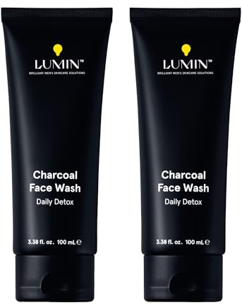 Lumin Charcoal Face Wash Men, Daily Detox Purifying Cleanser, 2x100ml | Mens Face Wash with Charcoal, Rose Oil & Centella - Detoxifies, Hydrates & Soothes for Clearer, Refreshed Skin Daily