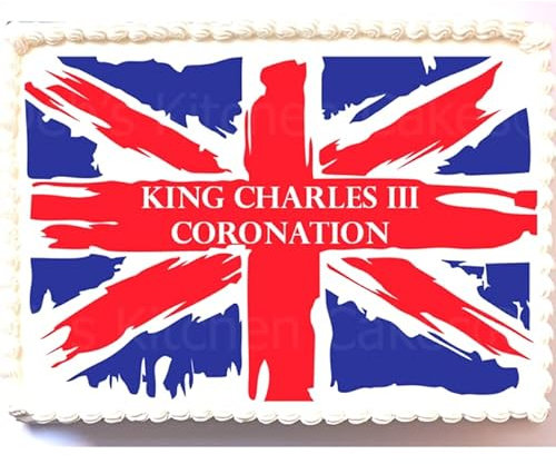 Union Jack Cake Topper - King Charles III Coronation - Icing or Wafer - A4 Rectangle - Great Britain - United Kingdom Flag (Icing)