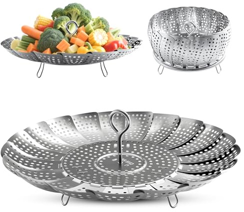 Steamer Basket Stainless Steel Instant Pot Accessories for Food and Vegetable, Zocy Premium Expandable Steam Basket to Fit Various Size Pots Medium (6.1 to 10.2))