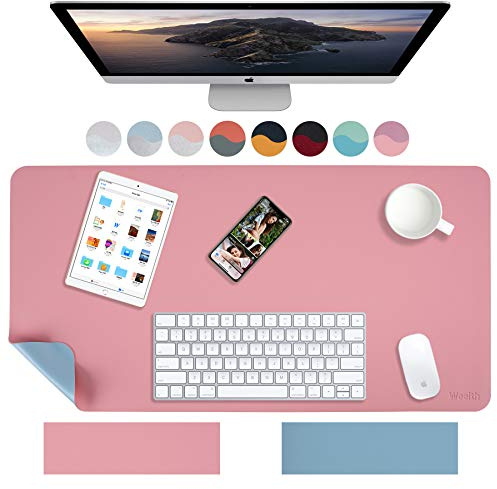 Weelth Schreibtischunterlage, Tischunterlage, multifunktionales Office-Mousepad, PU-Leder, doppelseitige Schreibtischunterlage für Büro oder Heimbereich (Himmelblau/Rosa, 60 x 43,8 cm)