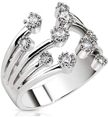 Paula & Fritz® Ring Damen Verstellbar Zirkonia Klar Silber 316L Chirurgenstahl Zehenring Mittelring Partnerring Freundschaftsring Einstellbarer-Ring