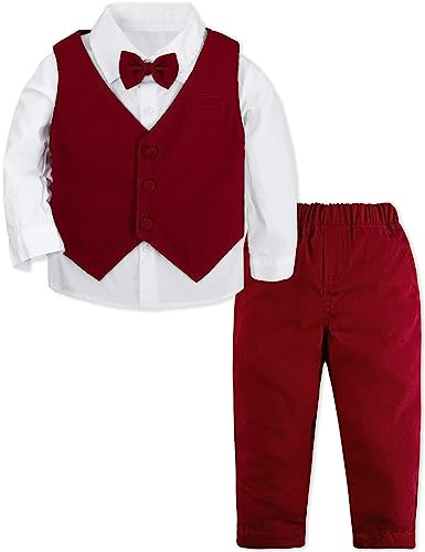 mintgreen Bröllopsklänningar för Pojkar, Jul Outfit Gentleman Klädset Långärmad Skjorta, Röd, 18-24 månader, 90