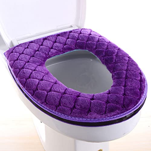 Hilai Bathroom Warmer Toilet Seat Cover Pads,Soft Toilet Seat Cushion Warmer Washable Toilet Seat Cover Pads with Zipper Reusable Cushion for Winter Purple