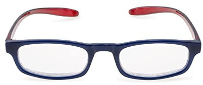 Contacta, Hug, Occhiali da Lettura per Uomo e Donna, Occhiale Autoreggente da Collo, Aste Allungate e Ricurve, Colore Blu con Asta Rossa, Diottrie +3,50, Confezione con Astuccio Portaocchiali, 19g