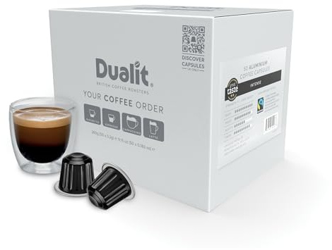 Intense Recyclable Aluminium Coffee Capsules by Dualit - Compatible With Nespresso - 50 Servings - 5 X 10 Pk - 50 Servings of Premium Eco Friendly Coffee Pods - 100% Recyclable Fairtrade Capsules