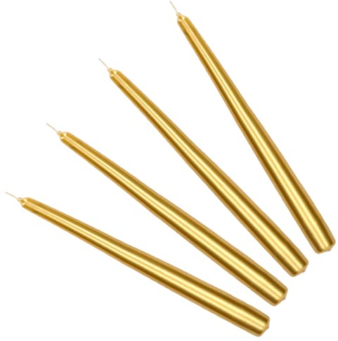 KOTARBAU® Set mit 4 Stück Tischkerzen Spitzkerzen für Kerzenständer Gold metallic Unparfümiert Geschenke mit Angenehmer Duft Aromatherapie Dekorations-Kerzen