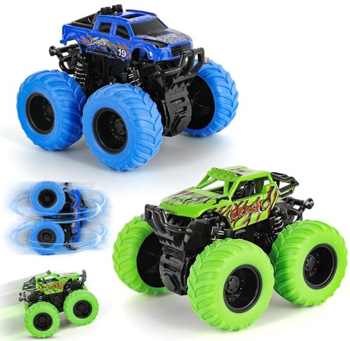 Monstertruck Auto Spielzeug, Monster Truck Kinder Spielzeug Aufziehauto | 360 Grad Rotierende Trägheit Fahrzeug Spielzeug Autos, Geschenke für Kinder Junge ab 3-6 Jahren, Monster-Truck 2 Stück