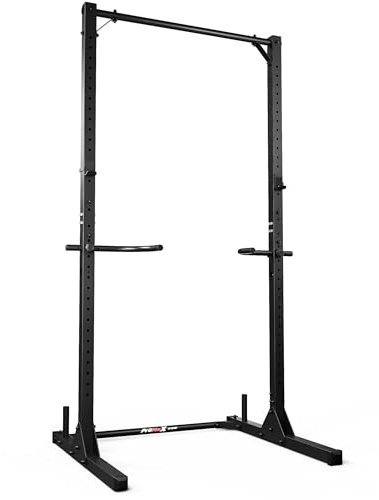 K-Sport: Fast halvt rackstativ med säkerhetsspotter som rymmer upp till 200 kg. Individuellt justerbart Squat-rack med pull-up-stång och bakgrunder