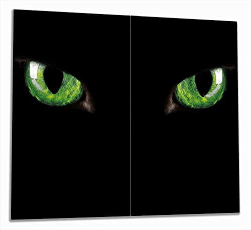 Wallario Herdabdeckplatte/Spritzschutz aus Glas, 2-teilig, 60x52cm, für Ceran- und Induktionsherde, Grüne Katzenaugen bei Nacht