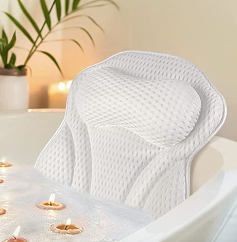 Docilaso Almohada de baño de alta calidad, de secado rápido, almohada de malla de aire 4D, 6 ventosas antideslizantes, suave y cómoda, adecuada para todas las bañeras, jacuzzi, spas