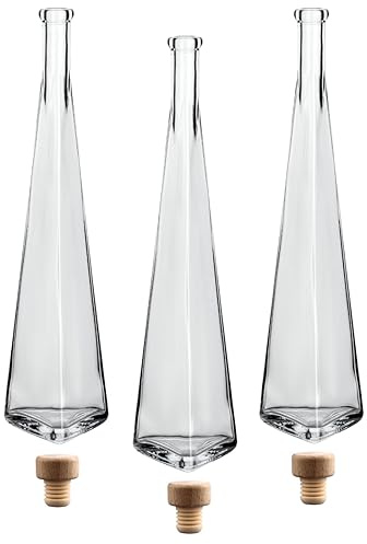 gouveo 3er Set Dekanter 500 ml Pyramide mit Korken (HGK) - Design-Flasche 0,5l aus Glas - Glas Karaffe mit Triangolore-Form für Likör, Whisky, Cognac (DPT500HGK)