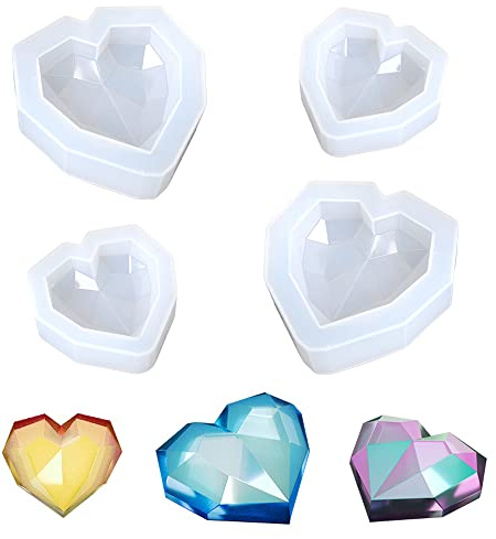Weenkeey 4 Pezzi Diamante Cuore Stampo in Resina e Silicone - Portachiavi Charms 3D, Gioielli, Epossidico per Fai Da Te, Craft, Home Décor