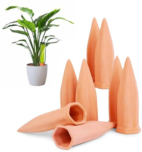 JQTOP Plant Watering Devices, 8 Pcs Potted Terracotta Self Watering Spikes Vacation Self-Watering Stakes for Outdoor, Indoor Plants, Wine Bottle