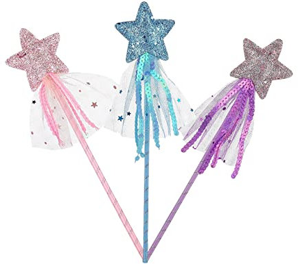 ZoeTekway 3 Stück Stern Prinzessin Zauberstab,Glitzer Prinzessin Stern Fee Zauberstäbe für Geburtstag Party,Festivals,Maskenbälle(Violett,Rosa,Blau)