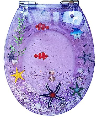 Buhelyc Polyresin Toilettensitz, Wc Brille mit Absenkautomatik, Klobrille Einfache Montage, Fast Fix, Wc Brille Aus Metall-Scharnier, Ocean Series Art Wc-Sitz Aus Kunstharz, O/U/V-Form(Color:B)