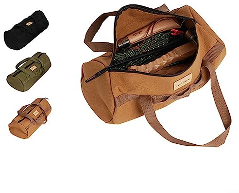 Tent Peg Storage Bag, Khaki Canvas Camping Tool, Ground Nail Bag Hammer Rope Organizer