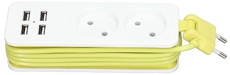 Regleta Con 2 Enchufes y 4 Puertos USB, Protección Múltiple, Carga Rápida, Para Uso Doméstico y de Oficina (Blanco Verde)