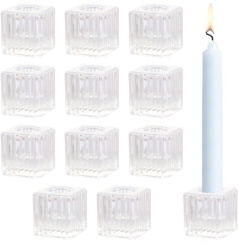 JMIATRY 12 portavelas de cristal, portavelas transparentes, vasos de té pequeños, portavelas de cristal para bodas, iglesias, Navidad, fiestas de cumpleaños, decoración del dormitorio