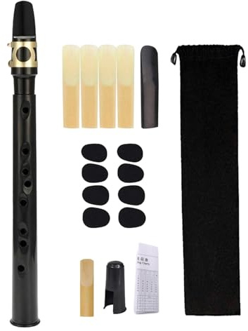 Harilla Mini-Taschensaxophon, Tragbares Saxophon mit Mundstück, Rohrblättern, 8 Zahnpolster, Grifftabelle, Tragetasche Holzblasinstrument für Anfänger, Amateure, Kinderdarsteller, Schwarz